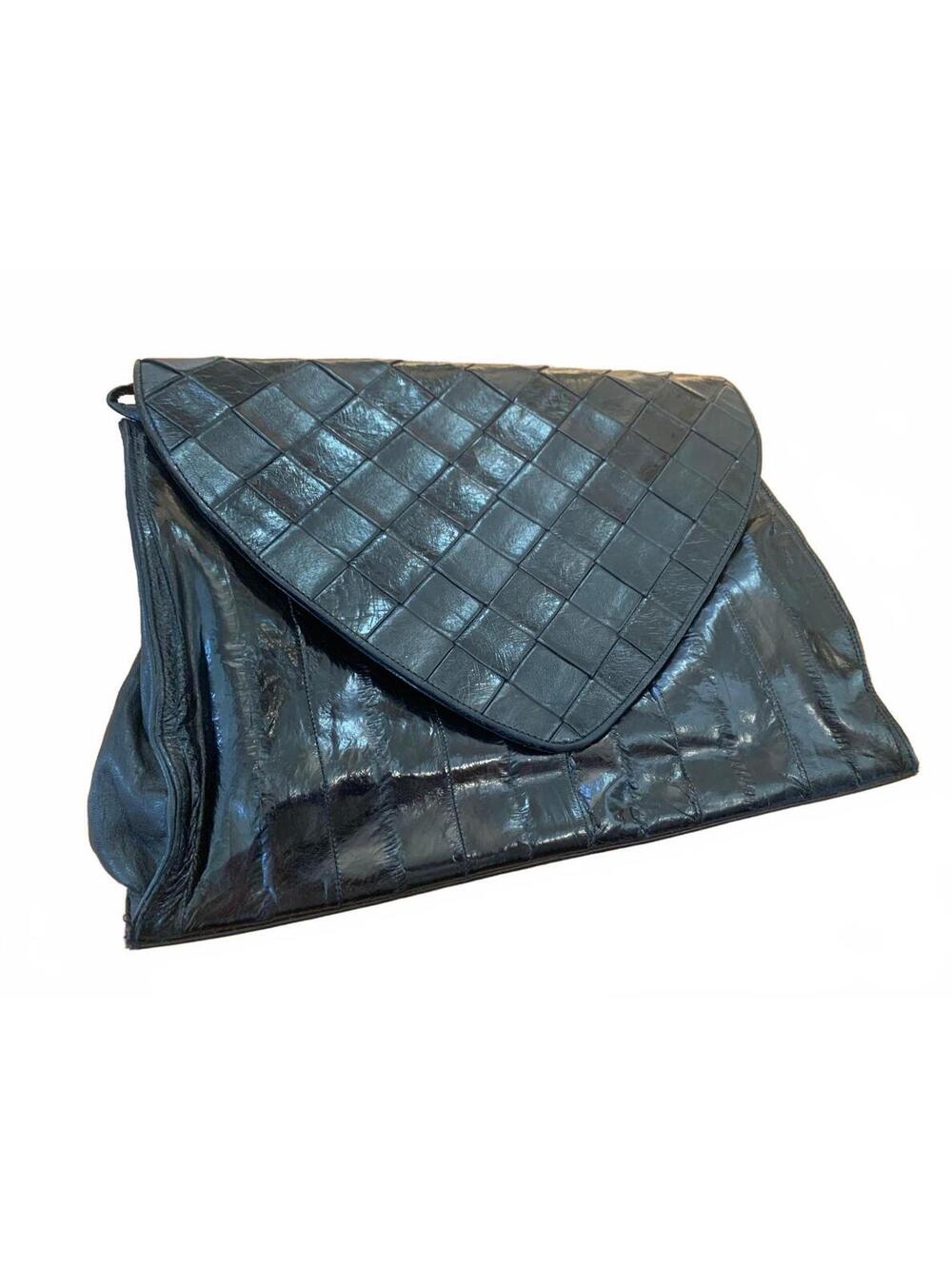 Vintage Eel Skin Black Woven Leather Clutch Purse